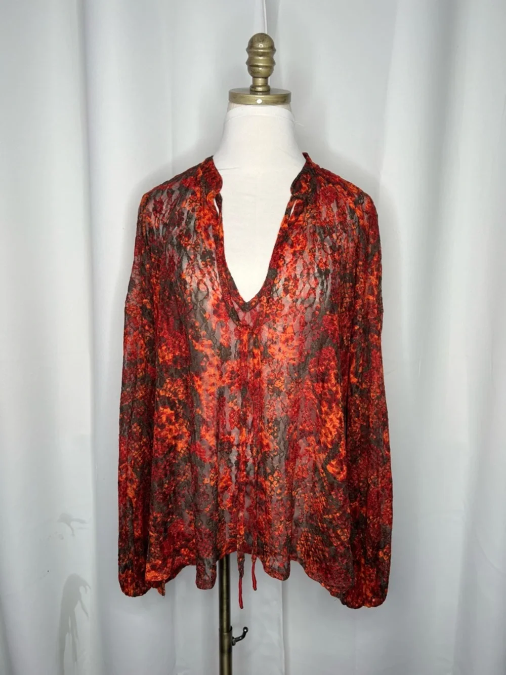 FREE PEOPLE OUT FOR THE NIGHT SHEER  LACE BOHO BLOUSE